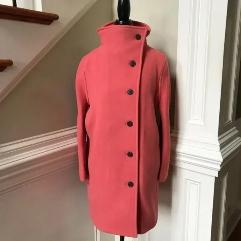 NWT JCREW Villa Cocoon Coat Womens P0 Coral Mid Length Stadium Cloth Wool Petite - Picture 4 of 11